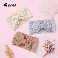 Baby Girls Bowknot Solid Headband Soft Nylon Elastic Hair Bands