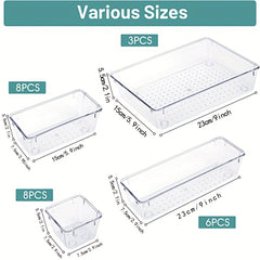25pcs Drawer Organizer Set Clear Plastic Desk Drawer Dividers Trays Dresser Stor
