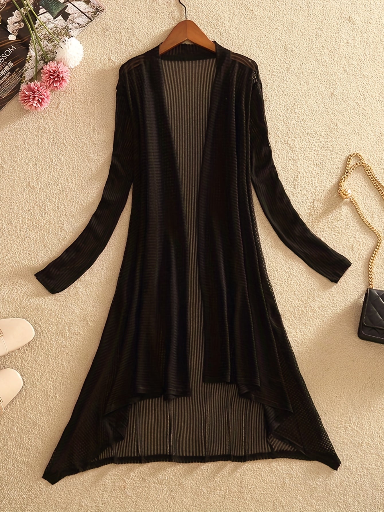Hollow Out Open Front Cover Up Long Sleeve Beach Cardigan