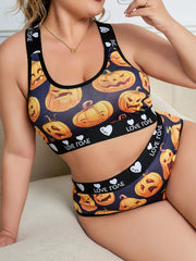 Casual Lingerie Pumpkin & Heart Pattern Set Women's Plus