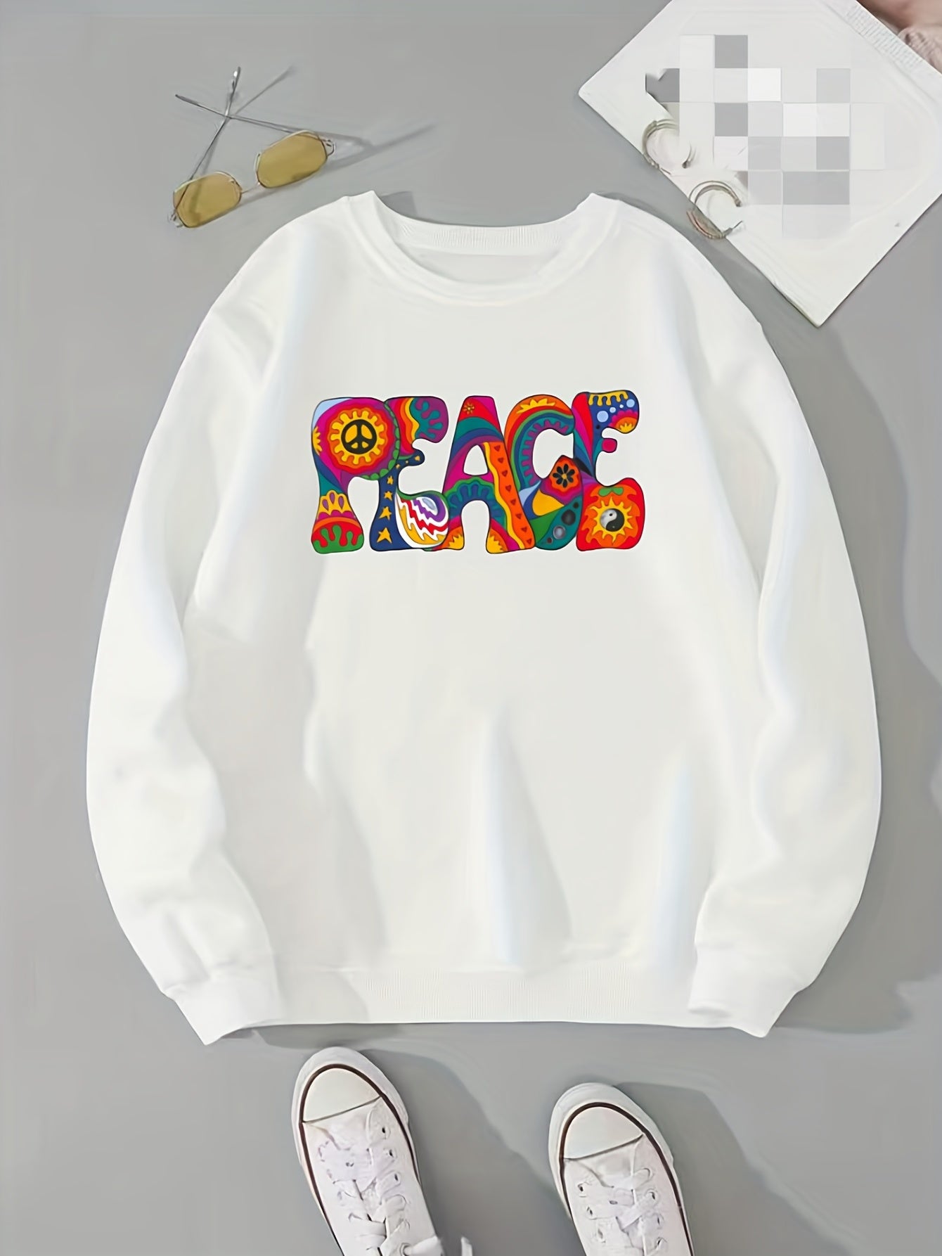 Colorful Letter Print Pullover Sweatshirt for Women