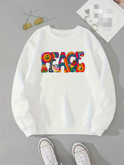 Colorful Letter Print Pullover Sweatshirt for Women