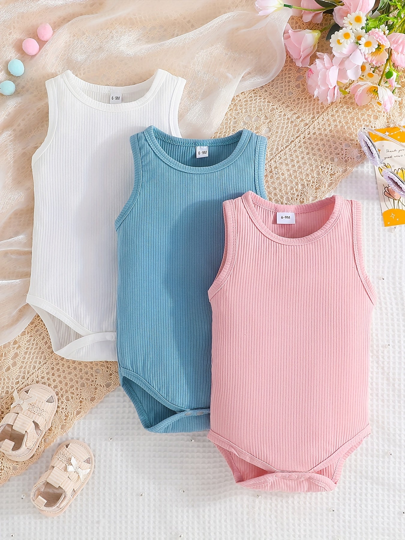 3pcs Baby Boys Cotton Sleeveless Onesie Set Infant Summer Rompers