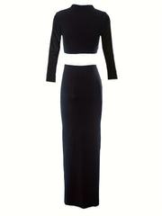 Casual Two Piece Set Crew Neck Top & Maxi Skirt Outfit Women's Clothing