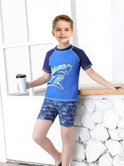 Boys Shark Graphic T-shirt & Trunks Set Swimsuit
