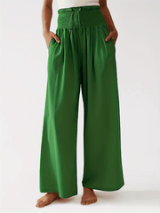 Drawstring Waist Wide Leg Pants Casual Solid Long Length