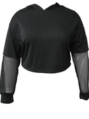Women's Plain Drawstring Hooded Long Sleeve Sports Hoodie