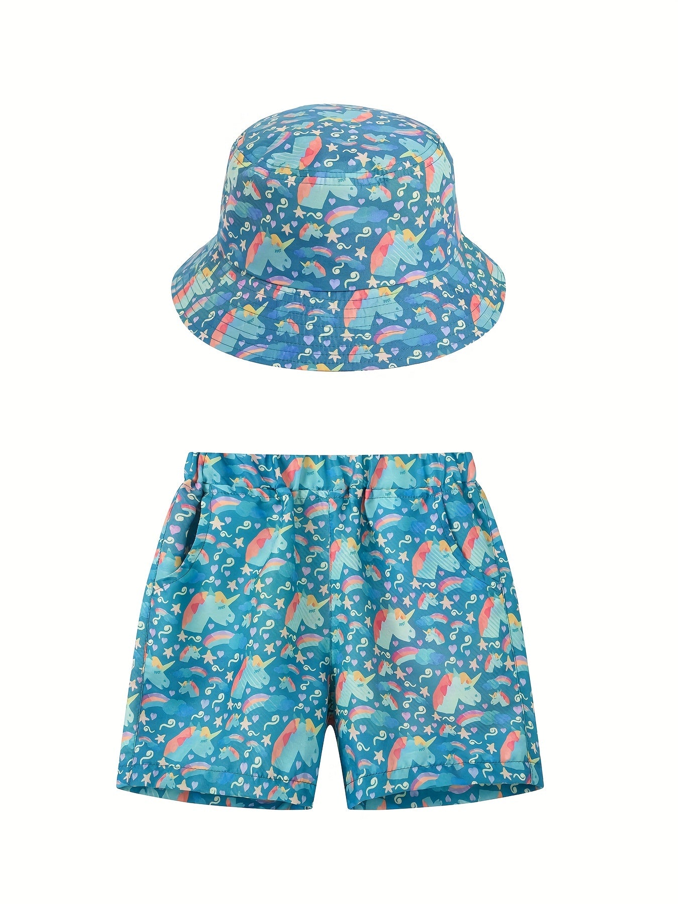 Boy's Coconut Tree Print Shorts & Sun Hat Set