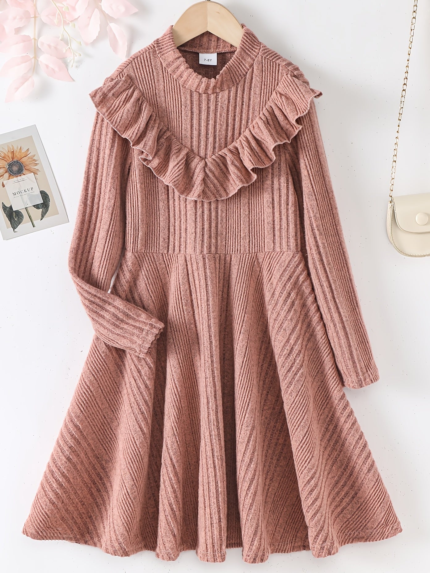 Girls Ruffle Trim Sweater Dress for Autumn Winter