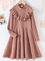 Girls Ruffle Trim Sweater Dress for Autumn Winter