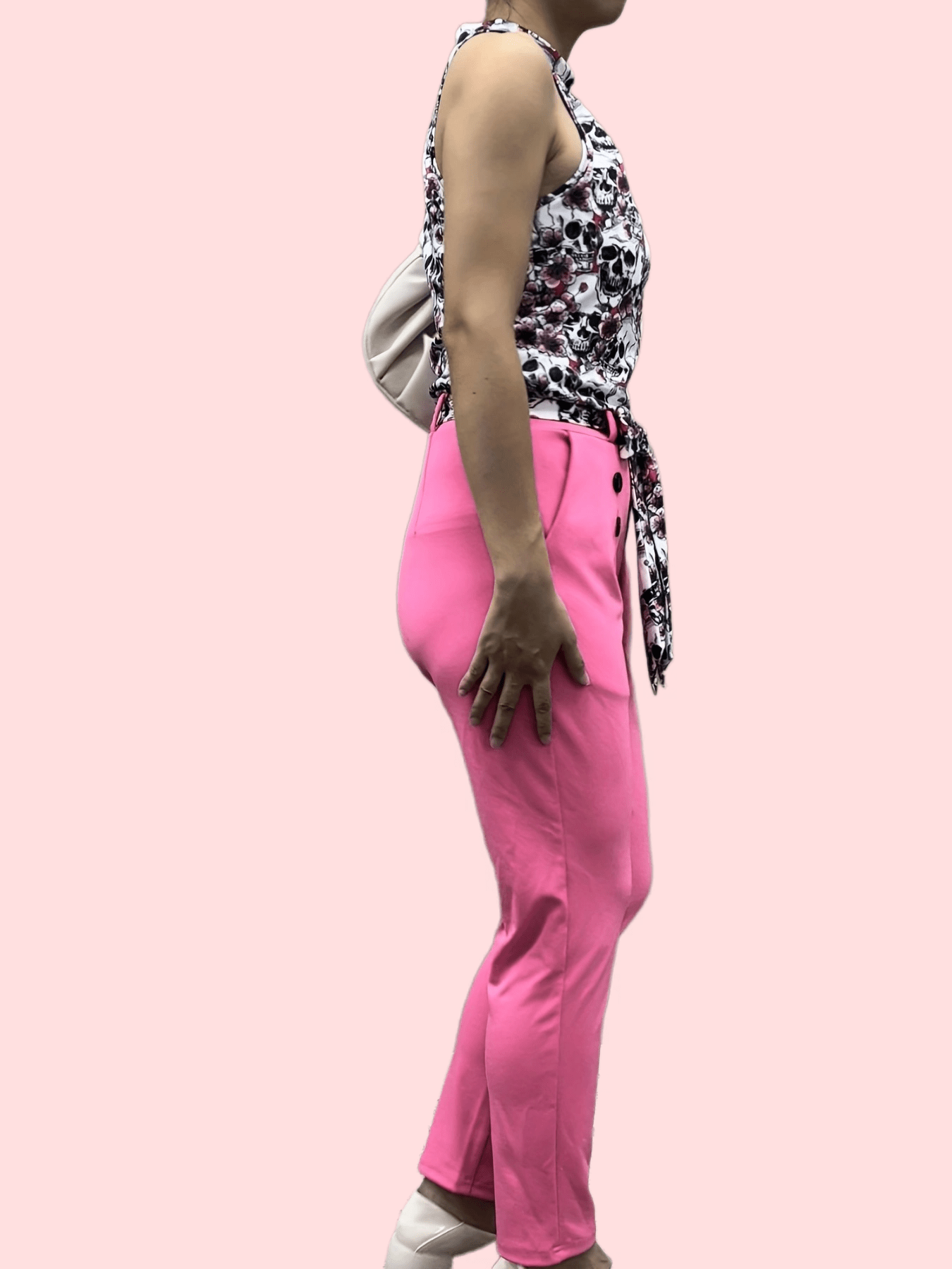 Skull Print Tops & Solid Pants Set Sleeveless Outfits