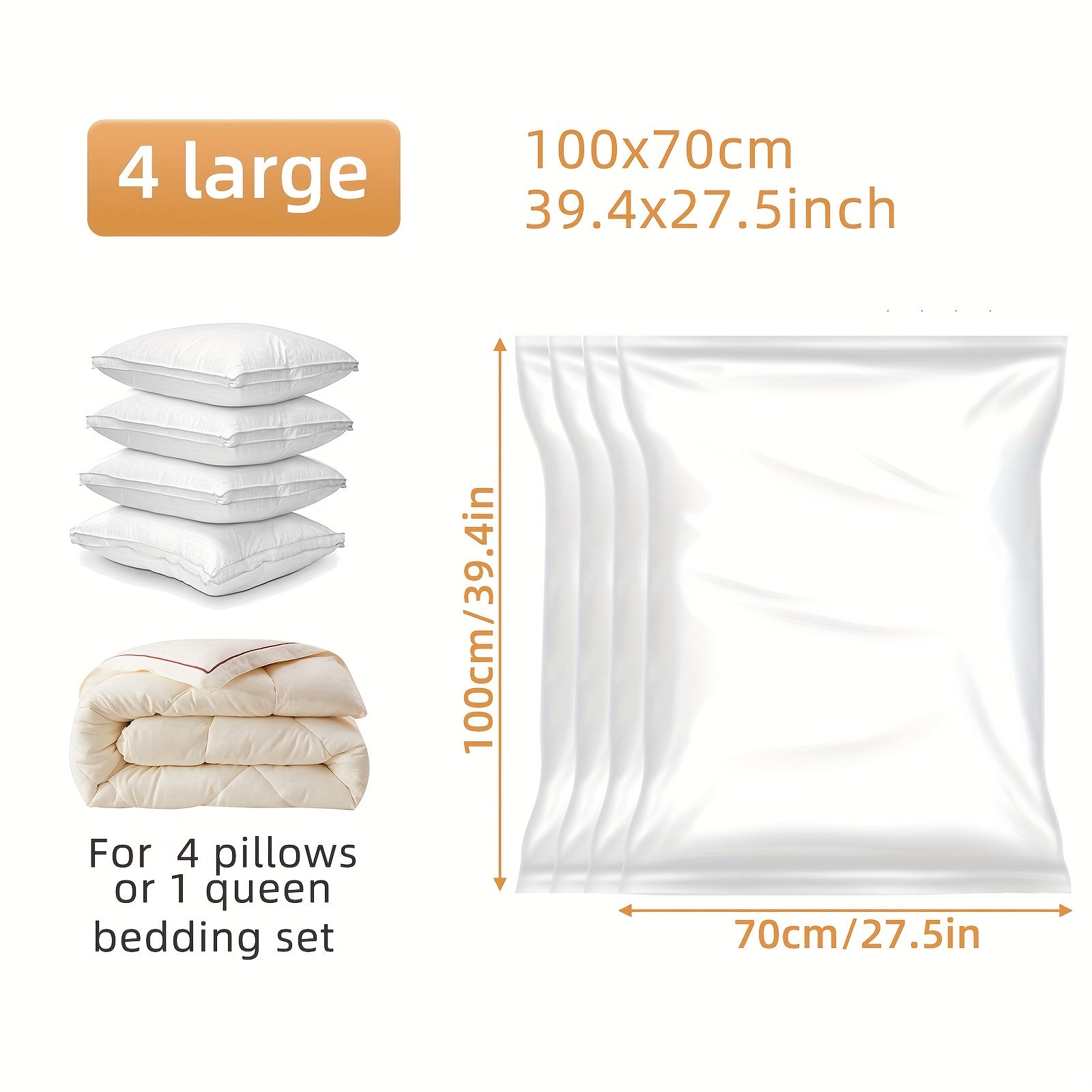 4pcs Transparent Vacuum Compression Storage Bags Sealed Moving Bags