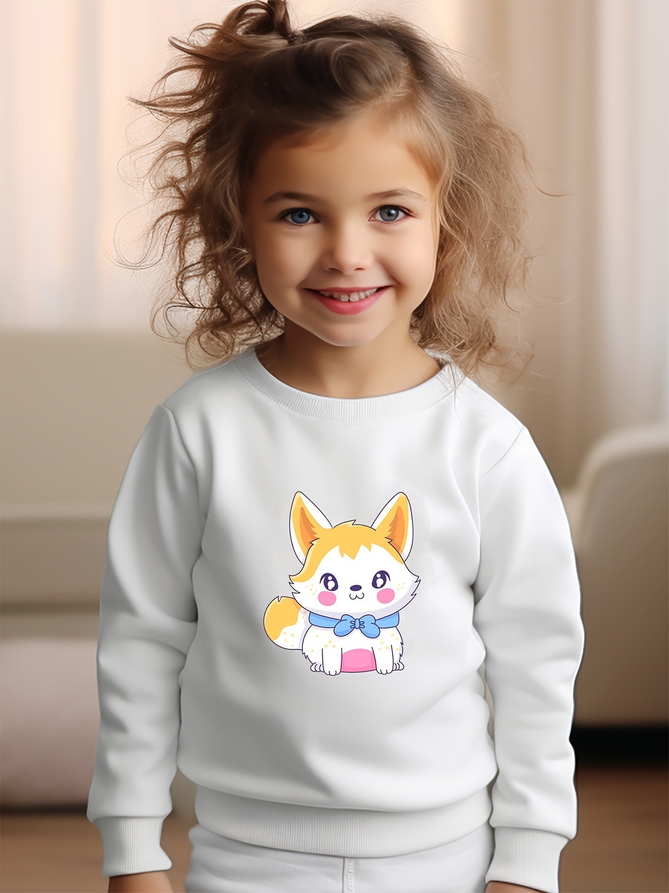 Girls Dog Pattern Crew Neck Sweatshirt For Spring Fall Christmas Gift