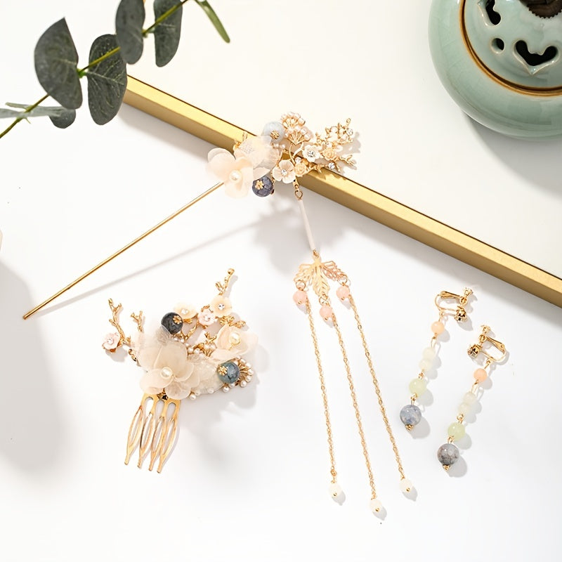 Faux Pearl Crystal Flower Hairpin Set for Women Party Wedding Bridal