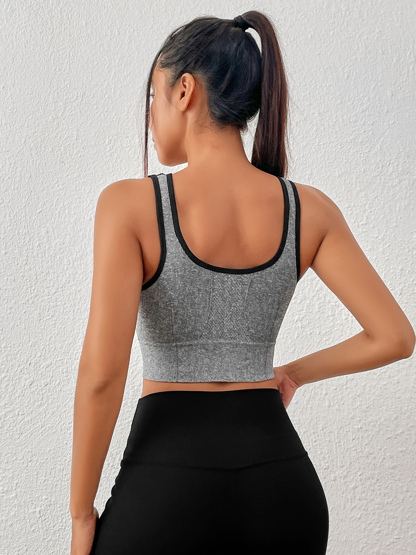 Seamless Sports Bra Grey Sleeveless Running Cropped Top