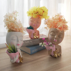Resin Face Vase With Drain Nursery Room Decor
