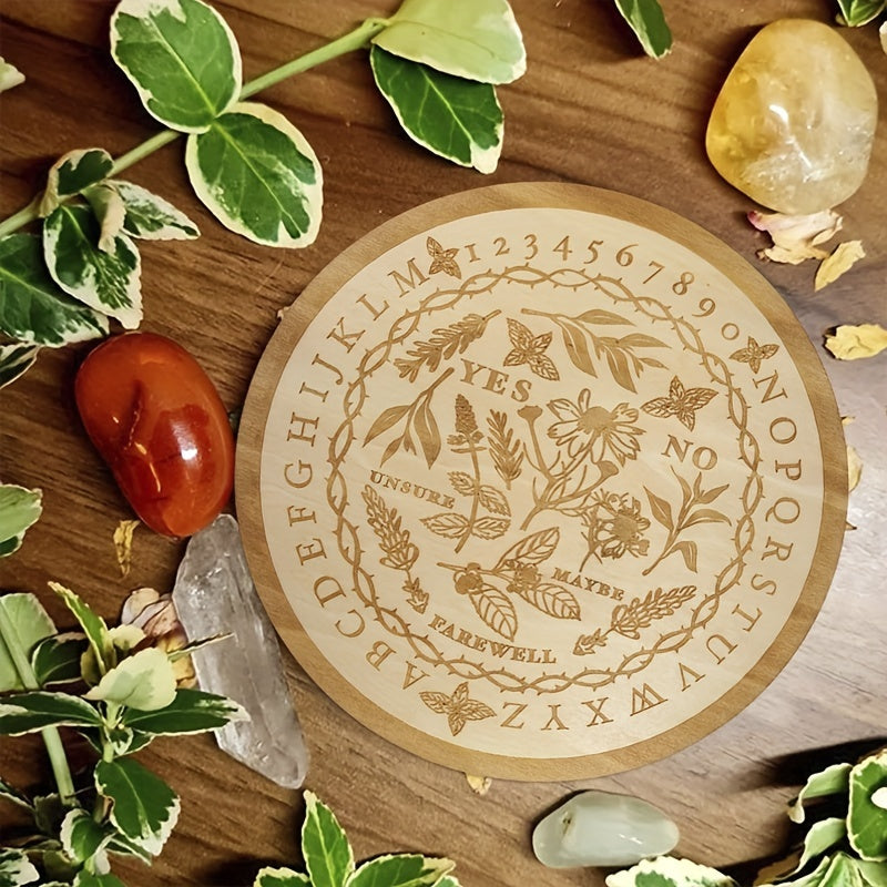 Wooden Floral Spirit Board Pendulum Herbal Round Talking Game Witchcraft Decor