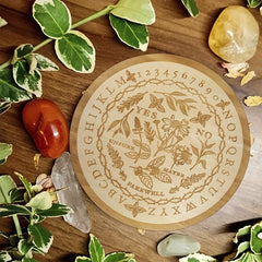 Wooden Floral Spirit Board Pendulum Herbal Round Talking Game Witchcraft Decor
