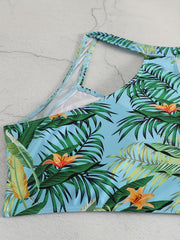 Tropical Print Bikini Set: Cross Front Racer Back Bra & Panty