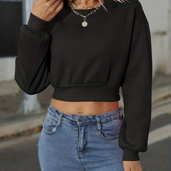 Casual Solid Crop Pullover Sweatshirt for Women