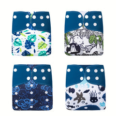 4pcs Washable Cloth Diapers For Boys Girls Adjustable Nappy with Inserts