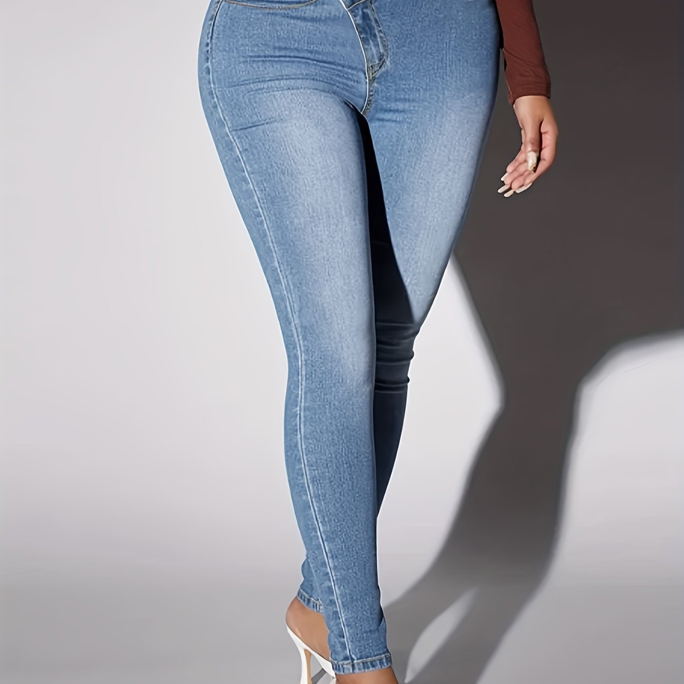 Solid High Rise Stretch Skinny Jeans