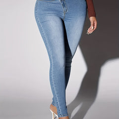 Solid High Rise Stretch Skinny Jeans