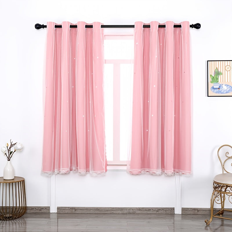 Blackout Star Window Curtain With Tulle Overlay