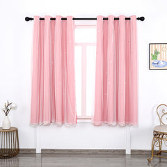 Blackout Star Window Curtain With Tulle Overlay