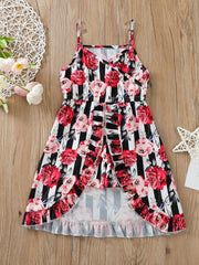 Girls Flower Print Ruffled Cami Dress Skort for Summer Holiday Party