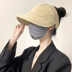 Women's Ponytail Visor Hat Quick Drying Wide Brim Sun Hat