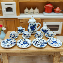 15pcs Ceramic Tea Set 1:12 Scale Handcrafted Dollhouse Decor Collectors