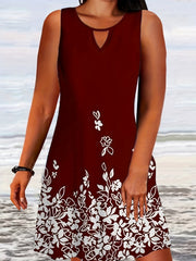 Floral Print Round Neck Cut Out Tank Dress