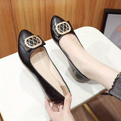 Women's Point Toe Slip On Metallic Buckle Decor Shoes