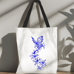 Polyester Butterfly Hibiscus Print Tote Bag Lightweight Reusable Shopping Handba