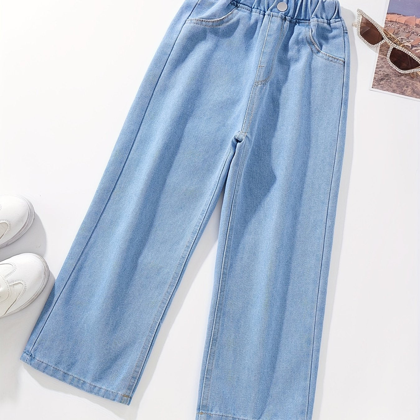 Girls' Wide Leg Casual Jeans Loose Fit Denim Trousers