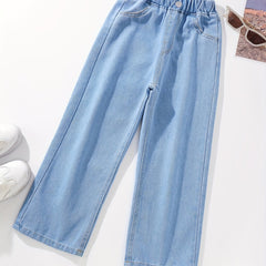 Girls' Wide Leg Casual Jeans Loose Fit Denim Trousers