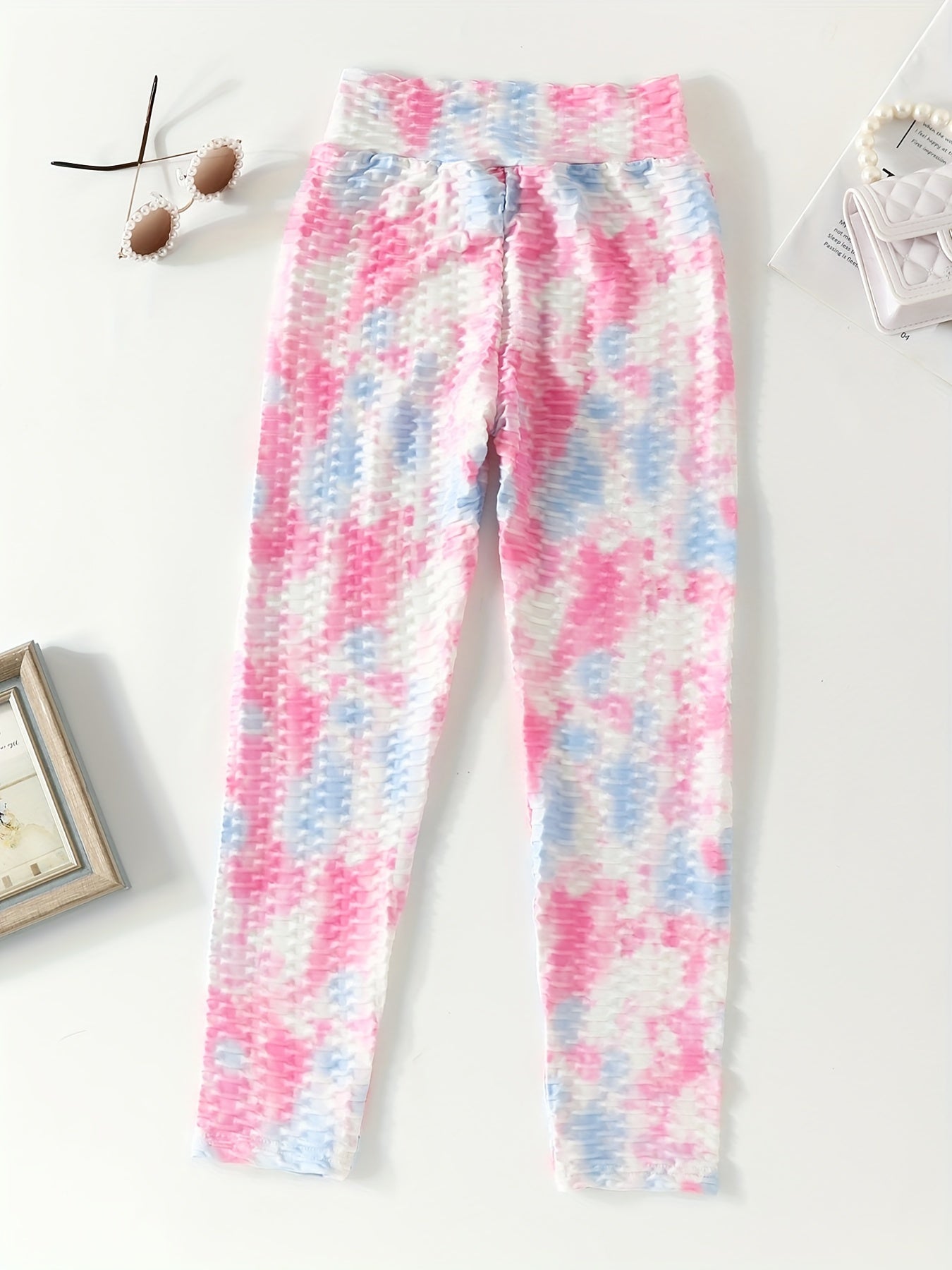 Girls' Textured Cross Waistband Elastic Skinny Pants Leggings