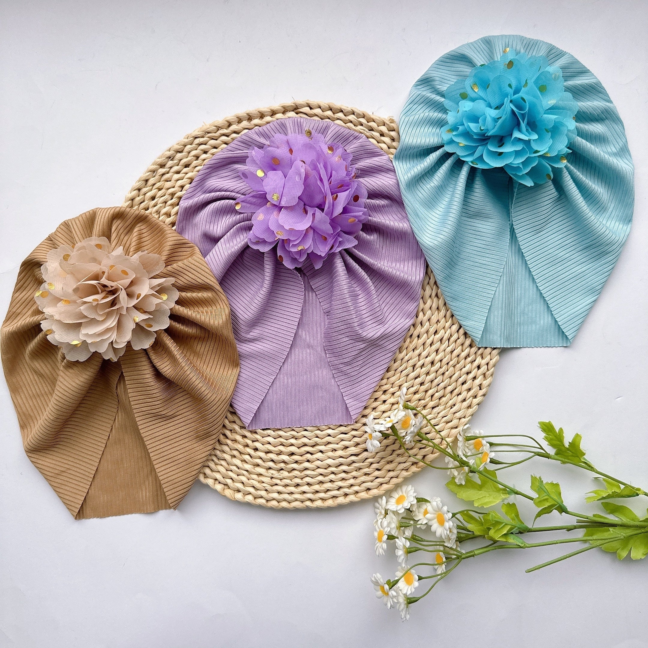 Soft Elastic Strip Flower Baby Hat For Girl