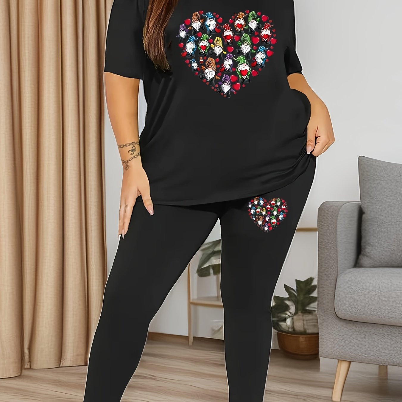Heart & Gnomes Graphic Tee & Leggings 2 Piece Set