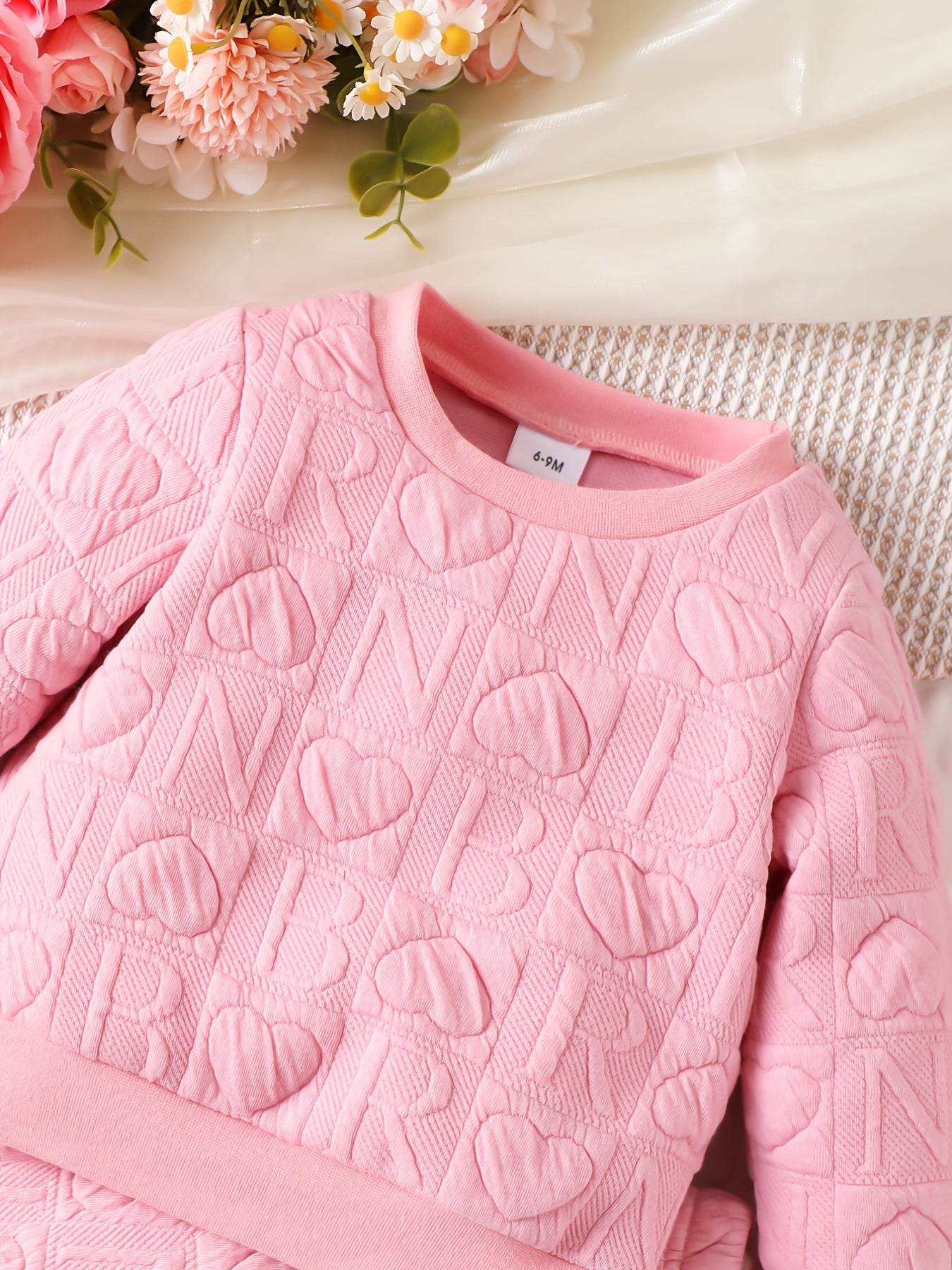 2pcs Baby Girls Heart Print Sweatshirt Sweatpants Set