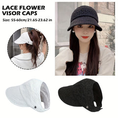 Adjustable Ponytail Visor Hat Flower Embossed Solid Sun Hat Elastic Baseball Cap