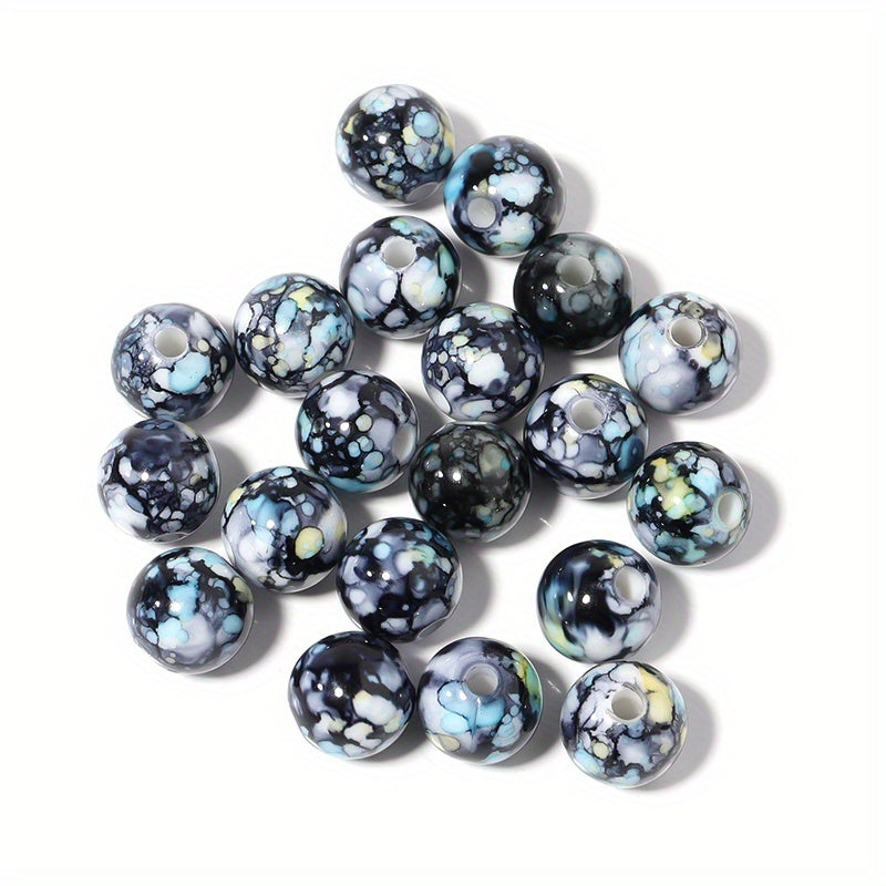 100Pcs Acrylic Crackle Flower Beads Imitated Ceramic Pattern Round Beads