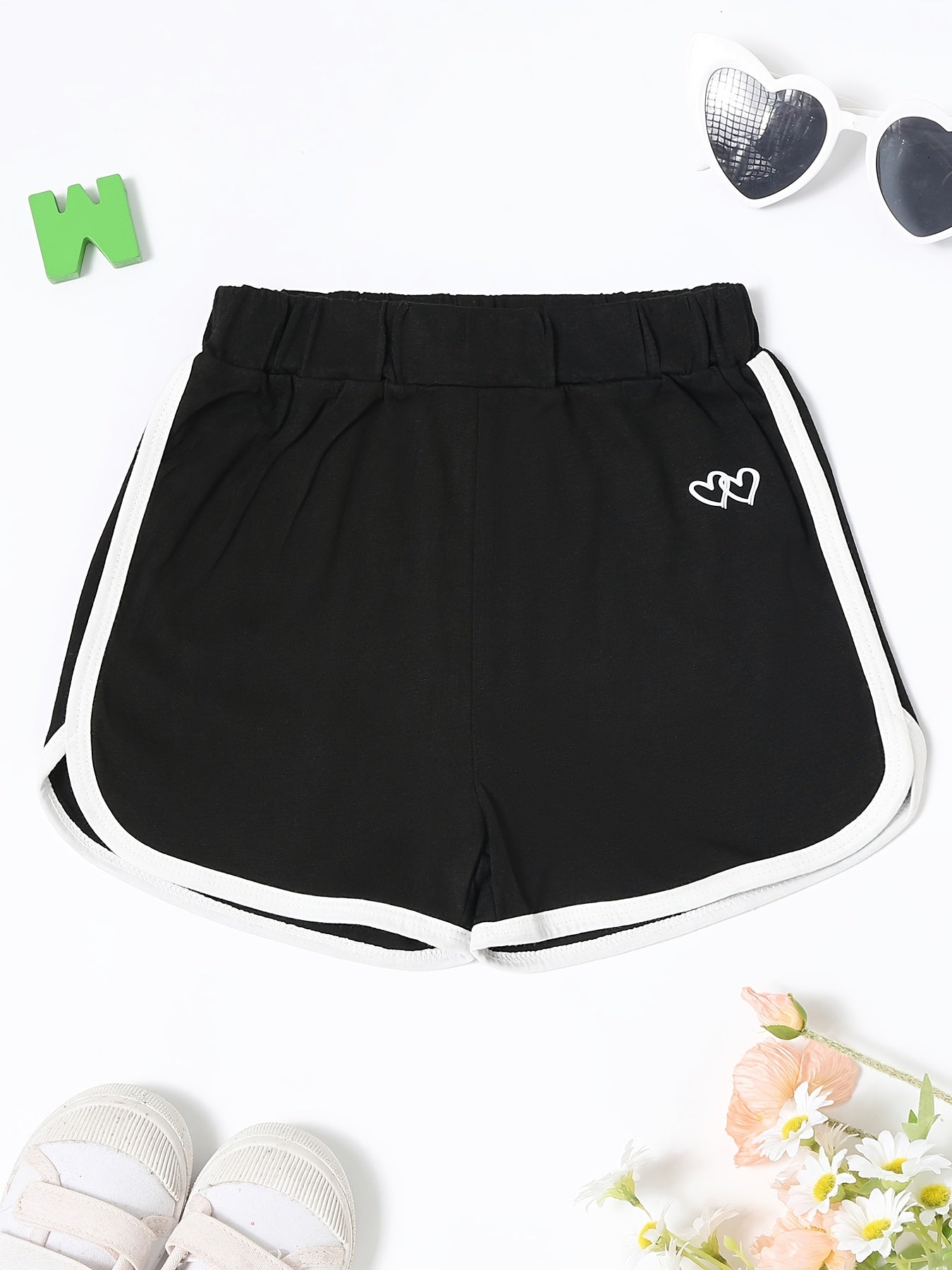 Girls Mini Heart Striped Print Shorts for Summer Sports