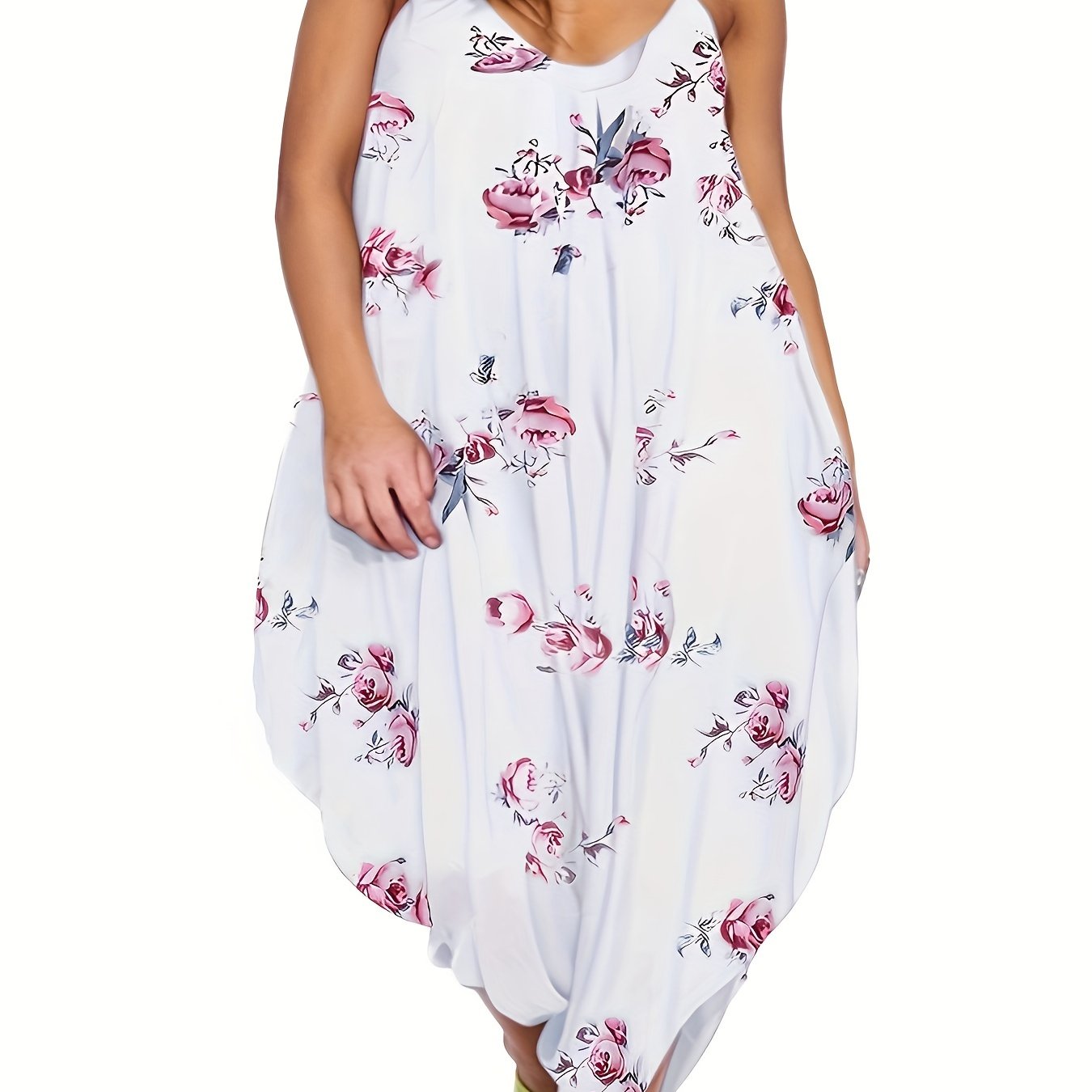 Women's Plus Floral Print V Neck Cami Jumpsuit