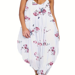 Women's Plus Floral Print V Neck Cami Jumpsuit