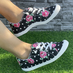 Women's Flower Winter Warm Flat Sneakers Non slip Lace Up Canvas Shoes