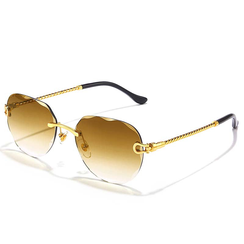 Wave Cutting Sunglasses Rimless Gradient Pilot Oval Sun Glasses