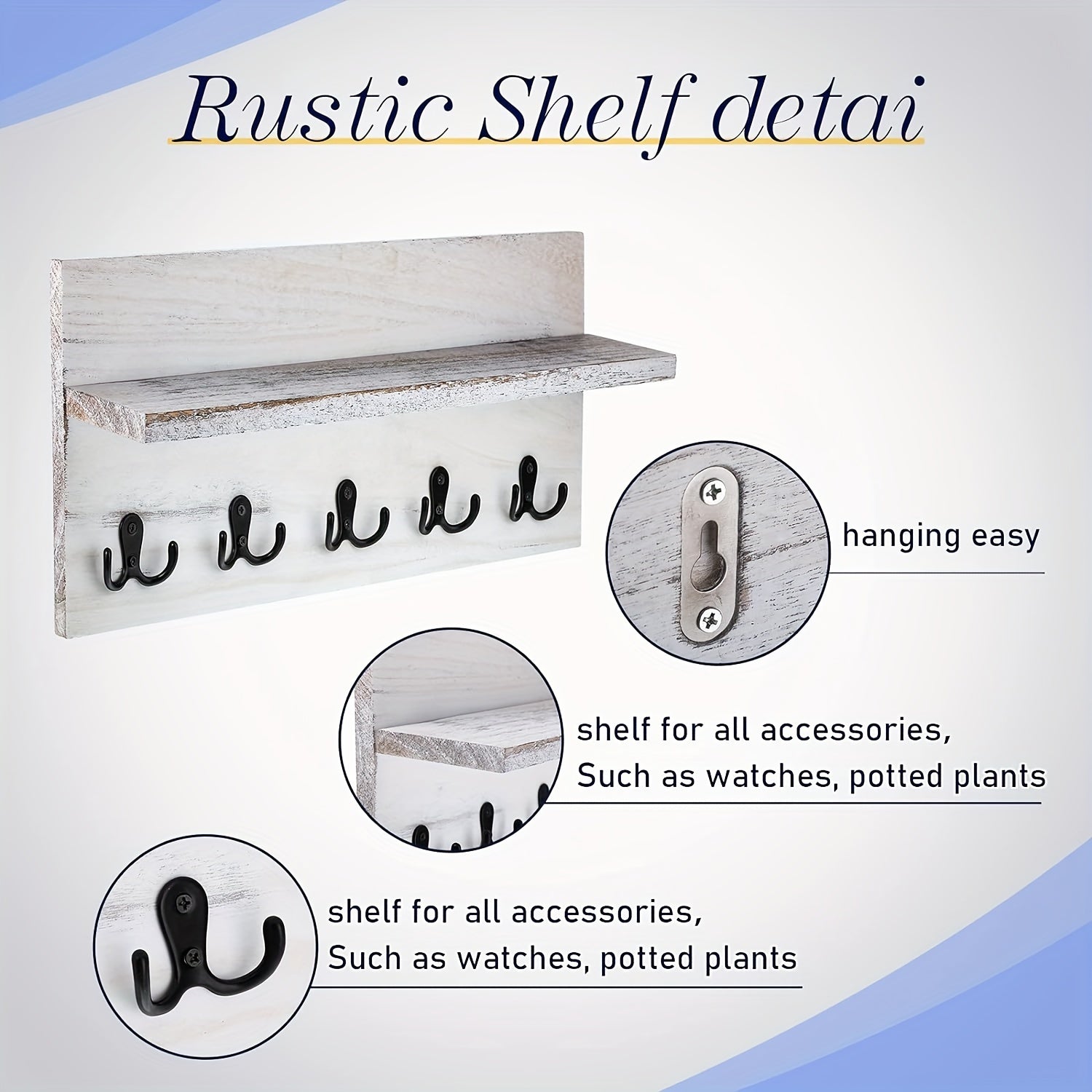 Rustic Coat Rack Shelf Wall Mounted Wood Entryway Coat Hat Hanger