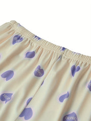 Letter & Heart Print Loungewear Pants